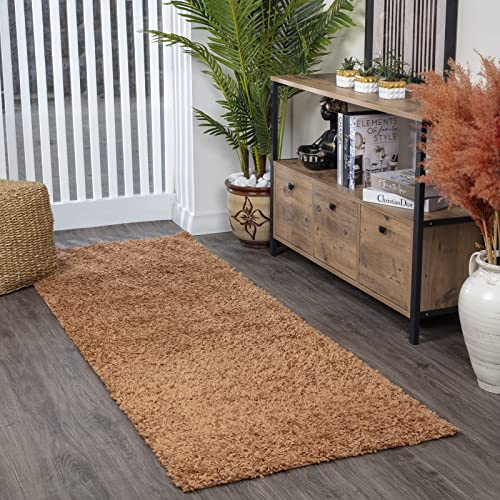 Surya Home Shaggy Berber Teppich Läufer - Flauschiger Teppich für Wohnzimmer, Schlafzimmer, Berber Langflor Hochflor Teppich Weiss flauschig - Teppich Läufer 80x220 cm Läufer Flur in Terrakotta