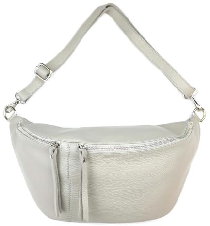 XXL Damen echt Leder Tasche Brusttasche Crossbody Schultertasche Umhängetasche Gürteltasche Crossover Ledertasche Slingntasche Unisex Bag Hellgrau L