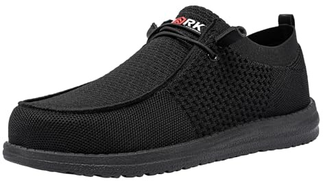 LARNMERN Slip On Steel Toe Shoes Men Lightweight Comfortable Walking Sneakers Safety Work Steel Toe Loafers(10 Men, Black)