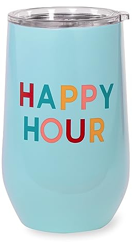 kate spade new york Insulated Stainless Steel Wine Tumbler, 16 Ounce Double Wall Tumbler, Stemless Travel Cup with Lid (Happy Hour)