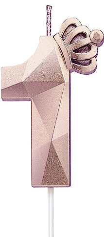 Vela número 1, vela grande de feliz cumpleaños de 7.6 cm con exquisita corona 3D diseñada para decoración de tartas para bodas, aniversarios, cumpleaños, reuniones, fiestas, celebraciones (Rosa-1)