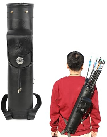 limaity Carquois pour flèches Tir à l'arc Carquois Dorsal en Cuir pour flèches avec Grandes Poches Sangles réglables Sac de Ceinture pour droitier et gaucher pour Le tir Chasse (Noir)