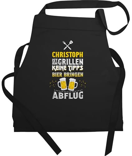 Schürze - Grillschürze Herren Männer - Name ist am grillen Keine Tipps Bier bringen Abflug I Witzig Grillen Geschenk - 60x87 - Schwarz - personalisierte für grill schürzen grill-schürze