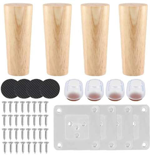 4 st möbelfötter trä, bordsben, trä, rund, 8 cm, 12 cm, 15 cm med bordsben, plattor, skruvar, filtglidare, skåpfötter, stolsben, bordsfot, massivt trä, träfötter, ersättning för soffa, halkskydd (12