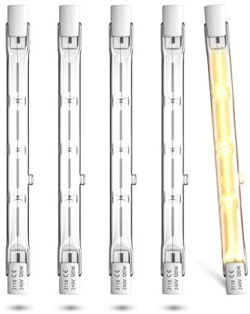 Lamptobe R7S Halogen Leuchtmittel 118mm 120W 230V, 118mm R7S Halogenstab Warmweiß 2800K Dimmbar R7S Halogen Birne J118 Linear Halogenlampe für Stehleuchten und Landschaftsbeleuchtung, 5 Stück
