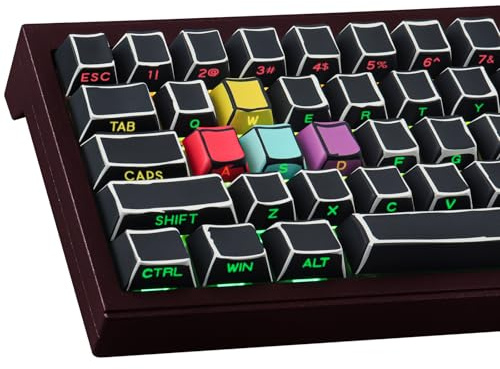 Sunzit PBT Custom Keycaps 128 Keys Cherry Profile Key caps Dye-Sub Sketch Black Keycap Set Shine Through Side Printed Keycaps for Cherry MX Switches ISO/ANSI UK Layout Mechanical Gaming Keyboard