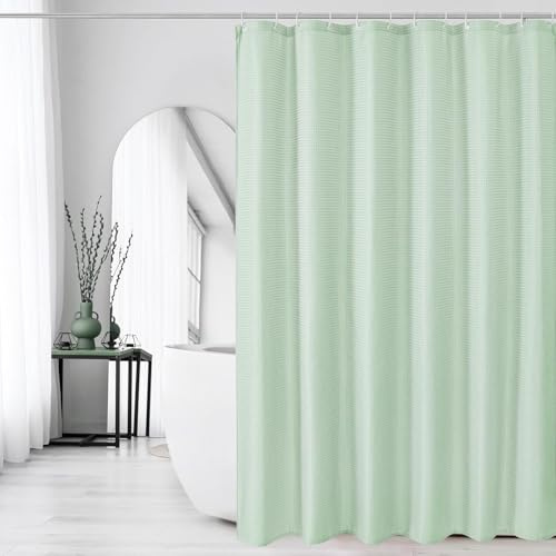 Bingobang Shower Curtains Set for Bathroom with 12 Hooks, Mould Mildew Proof Resistant, Waffle Fabric Bath Bathtub Curtain Washable for Wet Room (Mint Green, 71 x 71 Inch)