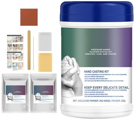 Generisch Handabdruck Set für Paare oder die Familie, Handmodellierpulver-Set, inkl Klonpulver, Modellierpulver, Schleifpapier, Goldpulver, Silberpulver, Rührstab, Handabformset aus Gips für Erwachse