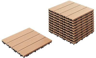 Caillebotis Composite WPC à Emboîtement Résistant aux Intempéries Dalles de Terrasse Marron Clair Ateleta