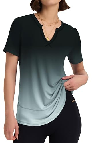 Kistore Women's Sports T-Shirt Lightweight Athletic V-Neck Gym Top Short Sleeve Breathable Tops Printed M