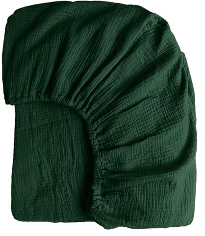 Boqingzhu Muslin Baumwolle Spannbettlaken 140x200cm Grün Dunkelgrün Atmungsaktiv Kühlend Sommer Weich Hautfreundlich Spannbetttuch Bettlaken für Matraze bis 30cm Boxspringbett Topper