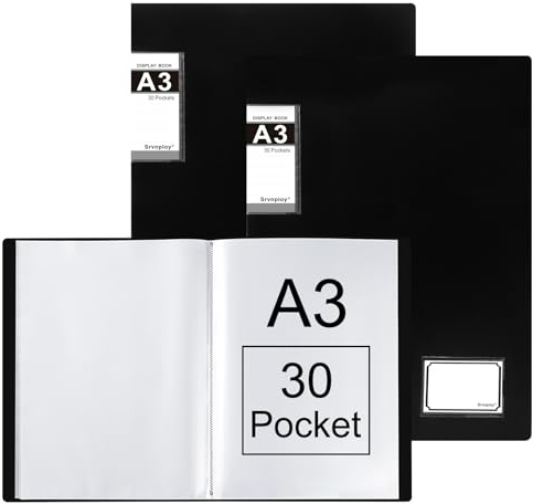 Srvnpioy 2 Piezas Cuaderno de Presentación A3 con 30 Bolsillos, Negro
