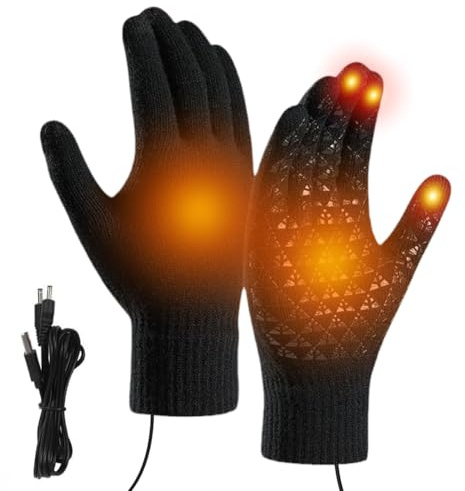 Ranjima USB-uppvärmda handskar, eluppvärmda handskar för kvinnor och män, pekskärm värmande vindtäta handskar uppvärmbara för cykling, vandring, camping, kontor och utomhusbruk