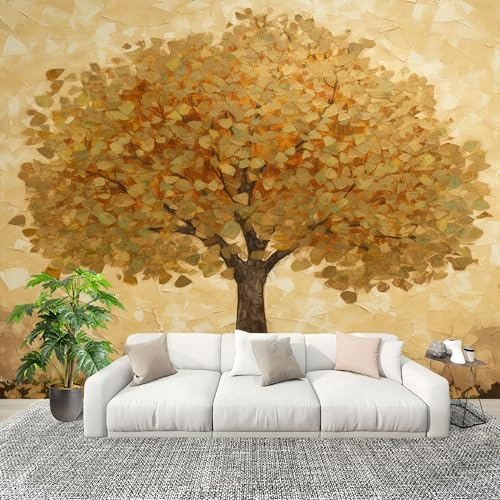 Carta da Parati Panoramica 250x175 cm Motivo Artistico Dipinto Ad Albero Fotomurale Dimensioni Personalizzate per Soggiorno, Camera dei Bambini Decorazione Marrone Murali in Tessuto Non Tessuto