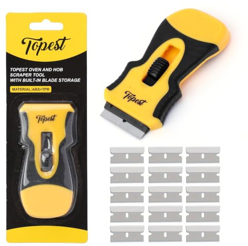 Oven Glass & Hob Cleaning Tool | Multi-Purpose Non-Scratch Cleaner with 15 Spare Replacements | for Cleaning Grease, Paint, Labels, Stickers, Limescales, Burnt-on Food etc.