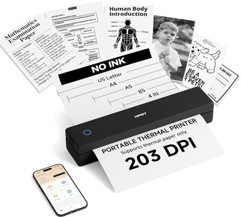 HPRT Inkless Portable Printer Wireless for Travel,Thermal Printer Supports 8.5 x 11 US Letter&A4&A5,Compatible with iOS,Android, Laptop, MT620,203 DPI,Black