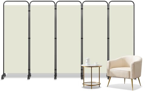 Jayseuw Paravent, rumsavdelare vikbar på hjul 5 delar, 284 x 181 cm, väderbeständig paravent för kontor, trädgård, balkong, terrass, inomhus (beige)