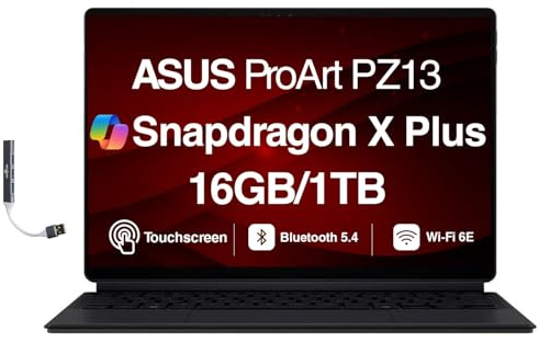ASUS ProArt PZ13 2-in-1 AI Creator Laptop 13.3 Touch OLED 3K Detachable Display (Qualcomm Snapdragon X Plus X1P-42-100, 16GB LPDDR5X, 1TB SSD, Backlit KB, WiFi 7, Win 11 Home) w/DKZ USB Hub
