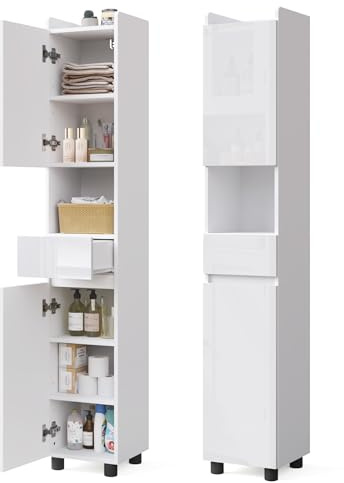 Mondeer Tall Slim Bathroom Cabinet with High Gloss Doors