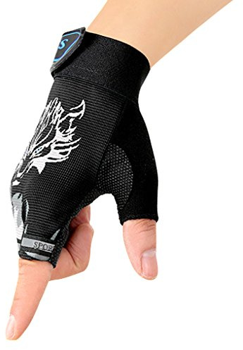 Faxianther Kids Non-Slip Cycling Gloves Adjustable Bicycle Scooter Skate Half Finger Gloves Child Girls Boys Shock-Absorbing Short Fingerless Gloves for Skateboard Roller Skating Biking