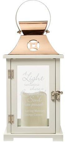 Let's Make Memories Personalized Memorial Lantern - Sympathy - Condolences - LED Candle - Automatic Timer - Wood/Stainless Steel - Copper Finish - A Light Remains