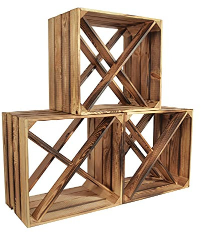 CHICCIE 3 Set Weinregal Wino aus Holz - Geflammt X Regal Holzkiste