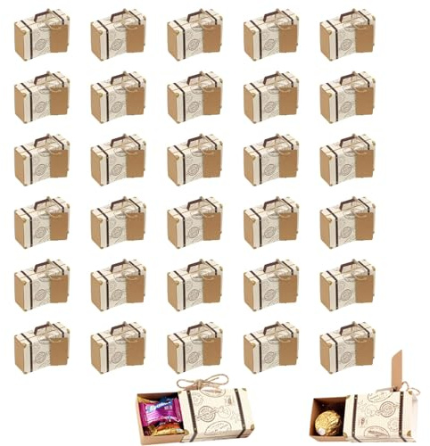 30 stycken kartonglådor bruna, presentlådor av kraftpapper, presentförpackning jul, för bröllop, födelsedag, fest, dekoration