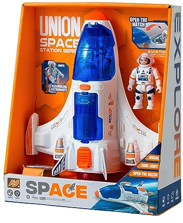Wbzle Spaceship Shuttle Toy with Astronaut Figure - Space Toys with Lights and Sound - Rocket Ship Toy for Kids 3-5, Space Exploration Astronaut Toys Set, Outer Space Birthday Gift
