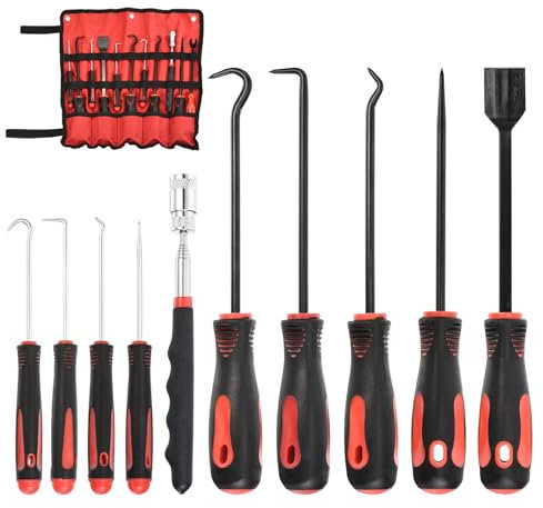 PATIKIL Ensemble de 10 crochet et Outils de Ramassage de Précision pour Mécanicien avec Grattoir à Joint, Outil de Ramassage Magnétique Télescopique, crochet Longs pour l'Automobile