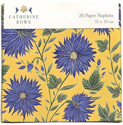 Paper Napkins/Serviettes - Artistic Blue Flowers Floral Design by Catherine Rowe - Disposable Tableware - Eco-Friendly