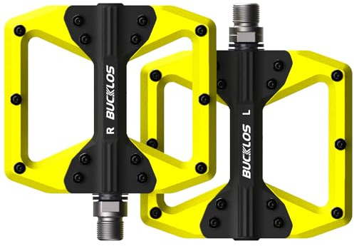 BUCKLOS Mountain Bike MTB Flat Wide Platform Pedals - Bicycle Large Nylon Road BikeNon-Slip Pedal for Ebike/Gravel/Hybrid/Folding Bike 9/16