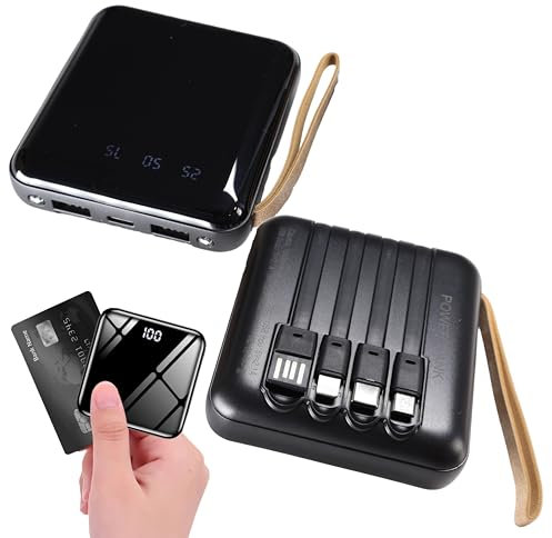 Bateria Externa Carga Rapida 10.000mAh | Power Bank Carga Rápida con Salida USB y USB C | Batería Portatil para iPhone con Cables Integrados, Compatible con Samsung Huawei iPad Macbook Smarphones.