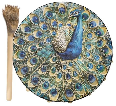 Shaman handtrumma – inhemska instrument shaman trummor, shamaniska trummor 25 cm ljudläkare, Shaman verktyg fågelmönster, sibirisk trumma, ande musik symbol