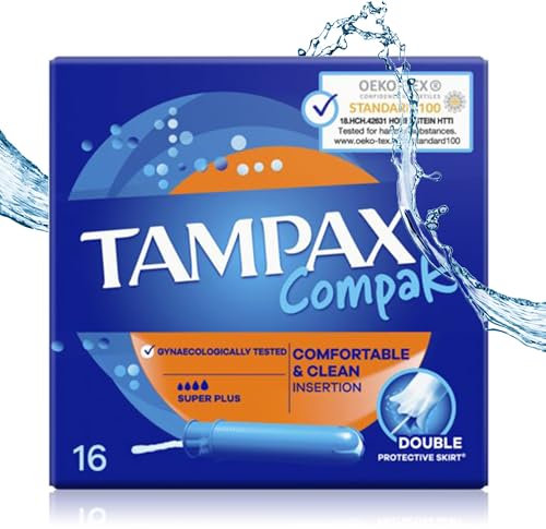Tampax Compak Tampons, Super Plus mit Applikator, 16 Tampons, Auslaufschutz und Diskretion, super saugfähig - – Ultimativer Schutz und Komfort für aktive Frauen