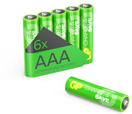 GP Charge&Save AAA Akku NiMH 6 Stück | 650mAh vorgeladen, langlebig & stabil, optimierte Kapazität | ideal für schnurlose Telefone, Solarlampen, PC-Maus & Tastatur etc. | Akku AAA 1,2V (6 Stück)
