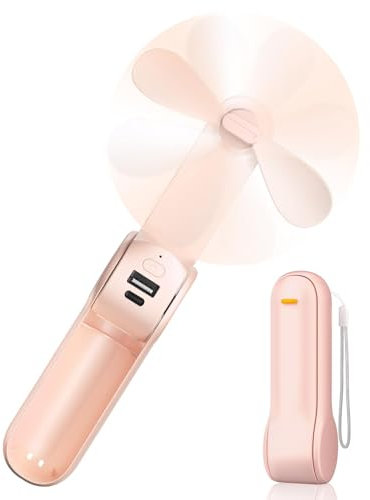TOPPELIGHT Mini ventilateur manuel avec batterie externe de 2500 mAh rechargeable par USB - Fonctionne sur piles - Maximum 16 heures - Silencieux - Petit ventilateur portable avec batterie externe