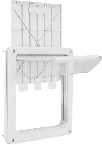 Puerta para mascotas con panel de bloqueo deslizante, puerta impermeable para perros y gatos medianos a grandes, ideal para puertas exteriores, diseño de solapa suave para un fácil acceso y seguridad