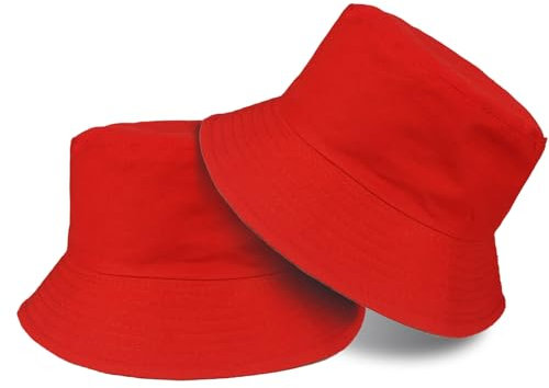 TUONYIS 2 Stücke Unisex Fischerhüte, Baumwolle Anglerhut, Bucket Hat Faltbar, Sommerhut Outdoor Sun Protection, Kappen Cap Freizeithut, zum Wandern Camping Reisen Angeln 56-58cm (Rot)