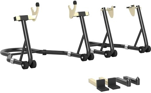 HOMCOM Béquille roue avant arrière charge 390 kg, béquille d'atelier moto avec bras réglable en acier, lève-moto fourche en forme de U + L, pour réparation entretien stockage domicile, noir