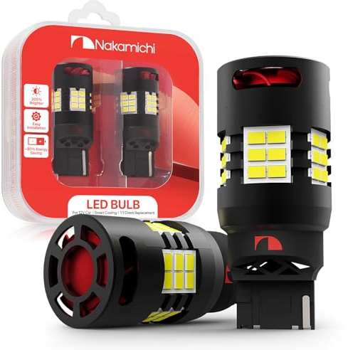 Nakamichi Lampadina SMD LED T20 7440 7441 7444 (W21W) CANBUS senza errori con ventola 12.000 giri/min per retromarcia, freno, indicatore di direzione, fanale posteriore (Bianco Xenon, 30 LED, 2 Pezzi)