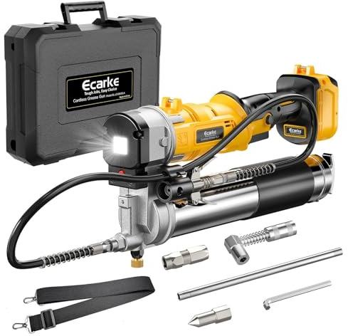 Ecarke - Pistola de engrase inalámbrica compatible con batería DeWalt de 20 V, pistola de engrase eléctrica máxima de 12000 PSI, pistola doble y agarre en línea, funciona con grasa a granel y cartucho