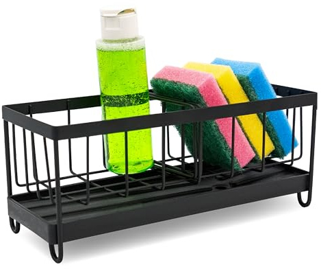 GAPA STORE Porta Spugne Lavello Cucina in Acciaio Inossidabile Nero – Organizer Cucina Salvaspazio con Vaschetta Sgocciolatoio