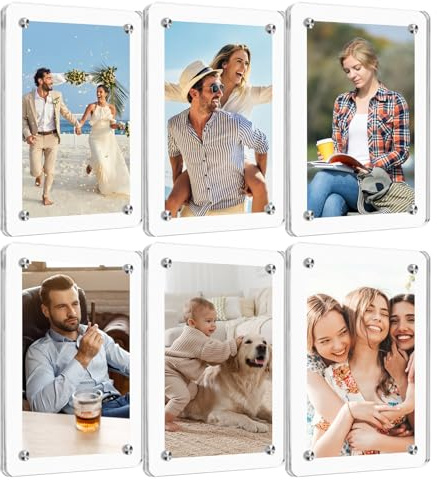 xolear 12 Pz/10 Paia Cornice Magnetica in Acrilico, 6x9cm Cornici Magnetiche Trasparente, Portafoto da Tavolo Cornici Quadri Bifacciali Senza Cornice per Esporre Foto Cartoline Biglietti Francobolli