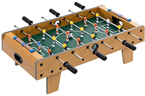 HOMCOM Calcio Balilla per Adulti e Bambini con 2 Palline, 18 Giocatori e Segnapunti, Calcetto Balilla in MDF, per Casa Scuola, per 2-4 Persone, 69x36.5x22 cm, Color Legno