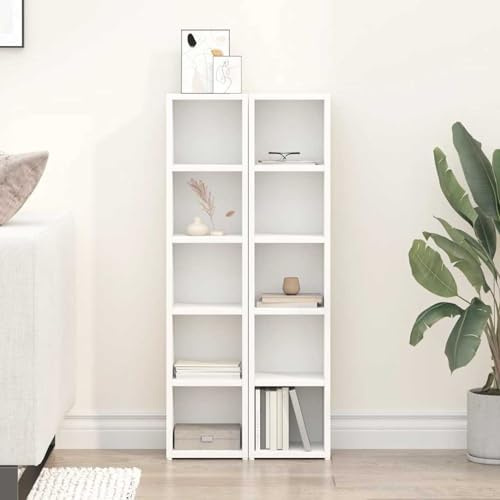 Fecpoo CD-hylla set om 2 – vertikalt CD-sorteringssystem av träbaserade material, vitt, 21 × 16 × 93,5 cm, för musiksamling i vardagsrum eller kontor