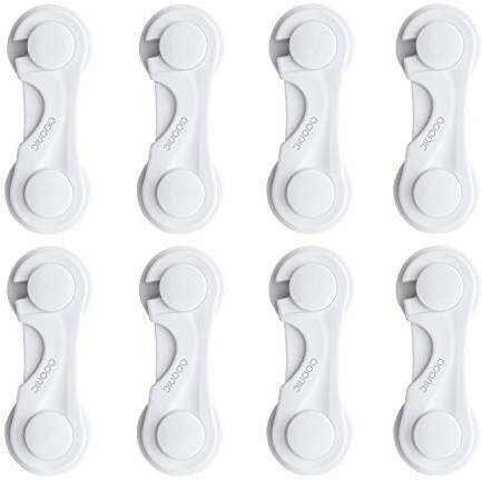Child Safety Cabinet Locks, Adoric Baby Child Proof Cabinet Kitchen System, Drawers, Adjustable Strap, No Tools or Drilling and Strong Adhesive (8-Pack White)