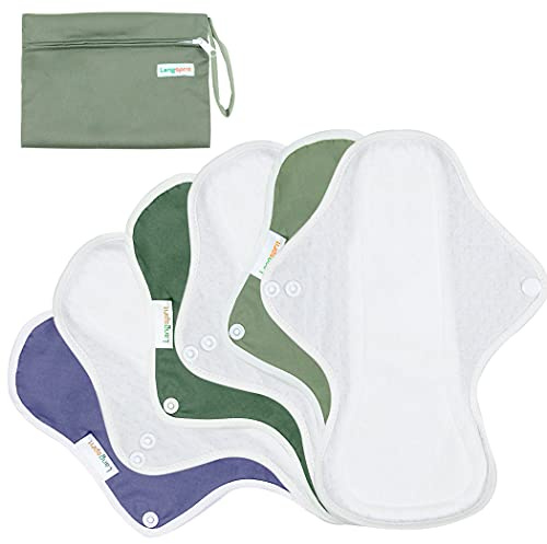 Langsprit Reusable Sanitary Pads for Women, Feminine Pads for Women Regular Absorbency Cotton Washable Cloth Menstrual Pads 6pcs Set with Mini Wet Bag Leakfree and Periods (Medium)