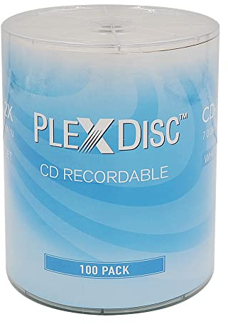 PlexDisc CD-R 700MB 52X White Inkjet Hub Printable Recordable Media - 100pk Blank CDs for Burning Music, Data, Photos, CDR Discs, Writable CD, Empty CD-R, (No Container) FFB