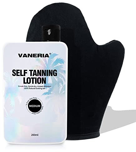 VANERIA Selbstbräuner Ohne Flecken,Bräunungscreme Keine Orange,Self Tanning Cream,Selbstbräuner Körper Feuchtigkeitsspendende,SelbstbräUner Creme,200ml(Mittlere Farbe) Keine Handschuhe