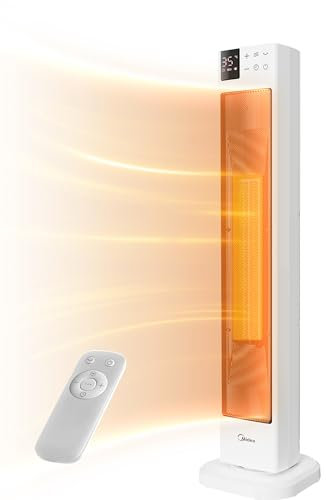 Midea Chauffage Électrique Économique et Silencieux avec Télécommande, PTC 2000W Radiateur en Céramique avec Thermostat, Minuterie 24H, Mode ÉCO, pour Grandes Pièces, Oscillation à 75°, 76,5CM